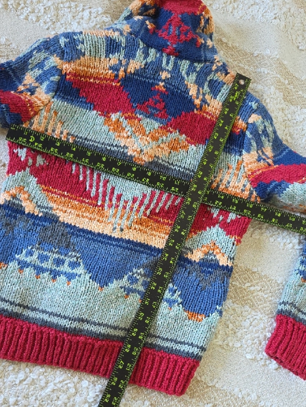 VTG Denim & Supply Ralph Lauren Navy and Red Southwestern Knit Cardigan S Petite - Picture 2 of 16